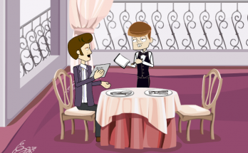 conversation between waiter and customer in a restaurant in French