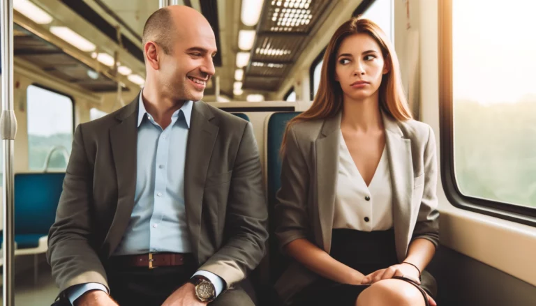 Tacky Salesman Hits on a Pretty Woman on The Train